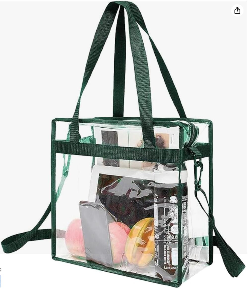 Clear Bag, Stadium Tote Bag with Zipper Closure & Strap, Shoulder Bag- Green